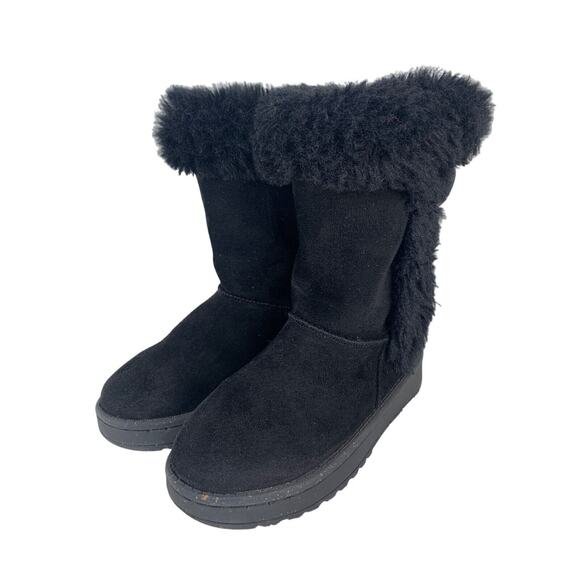Girls Size 12 SO Sophia Black Faux Fur Boots With Button Detail - Picture 1 of 10